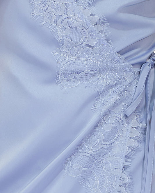 Soft Temptation Lace Trim Wrap Dress - Blue