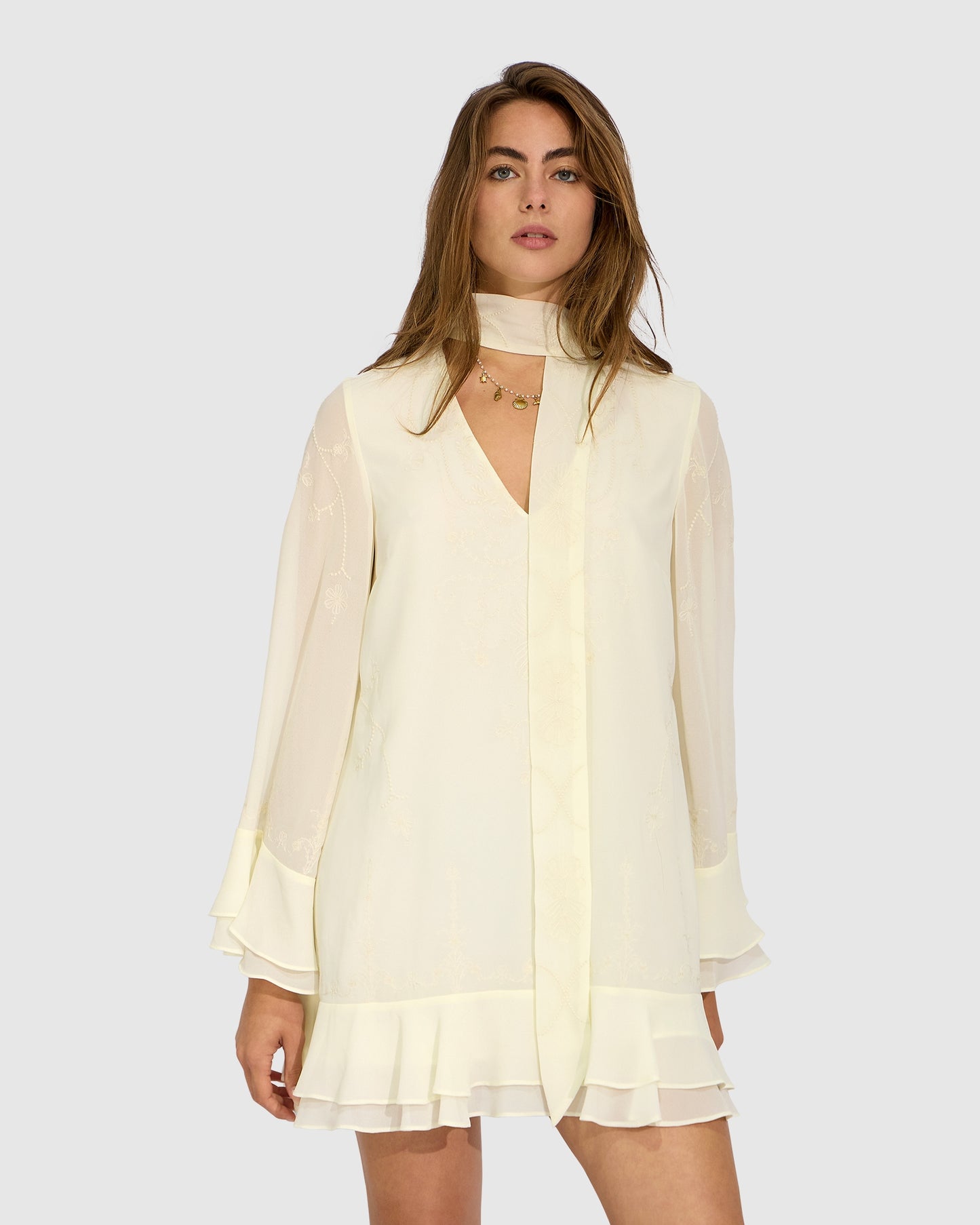 Dream About Me Tie Neck Dress - Lemon