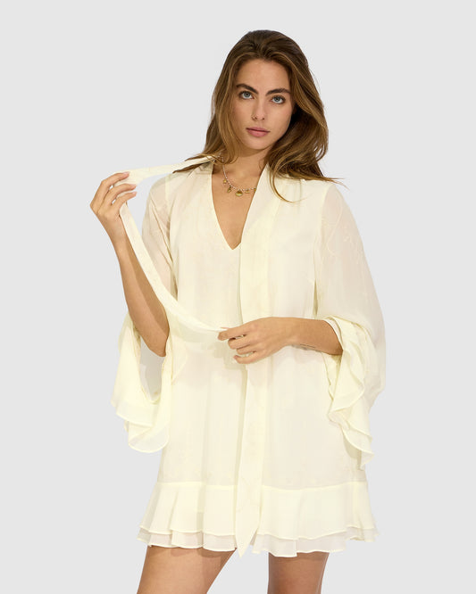 Dream About Me Tie Neck Dress - Lemon