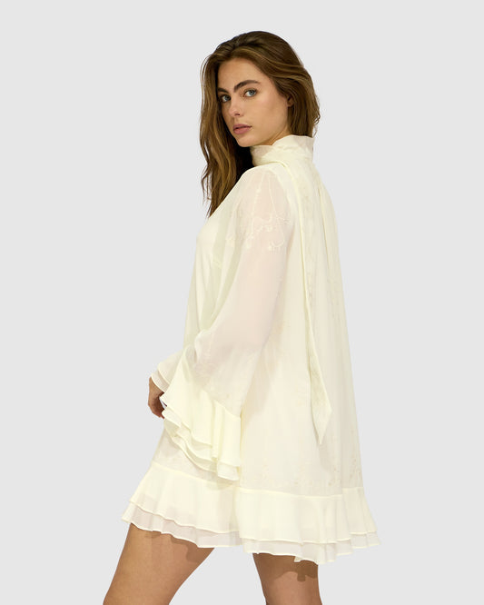 Dream About Me Tie Neck Dress - Lemon