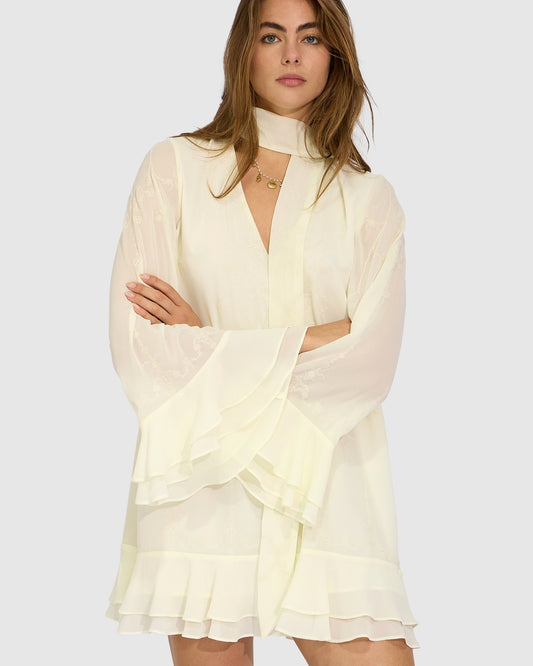 Dream About Me Tie Neck Dress - Lemon