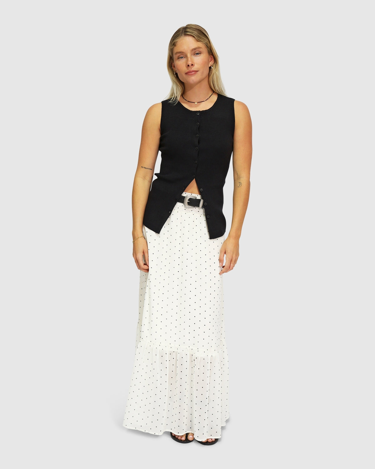 Close To You Ribbed Button Up Sleeveless Vest - Black