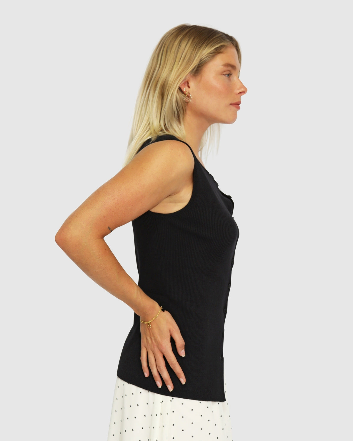 Close To You Ribbed Button Up Sleeveless Vest - Black
