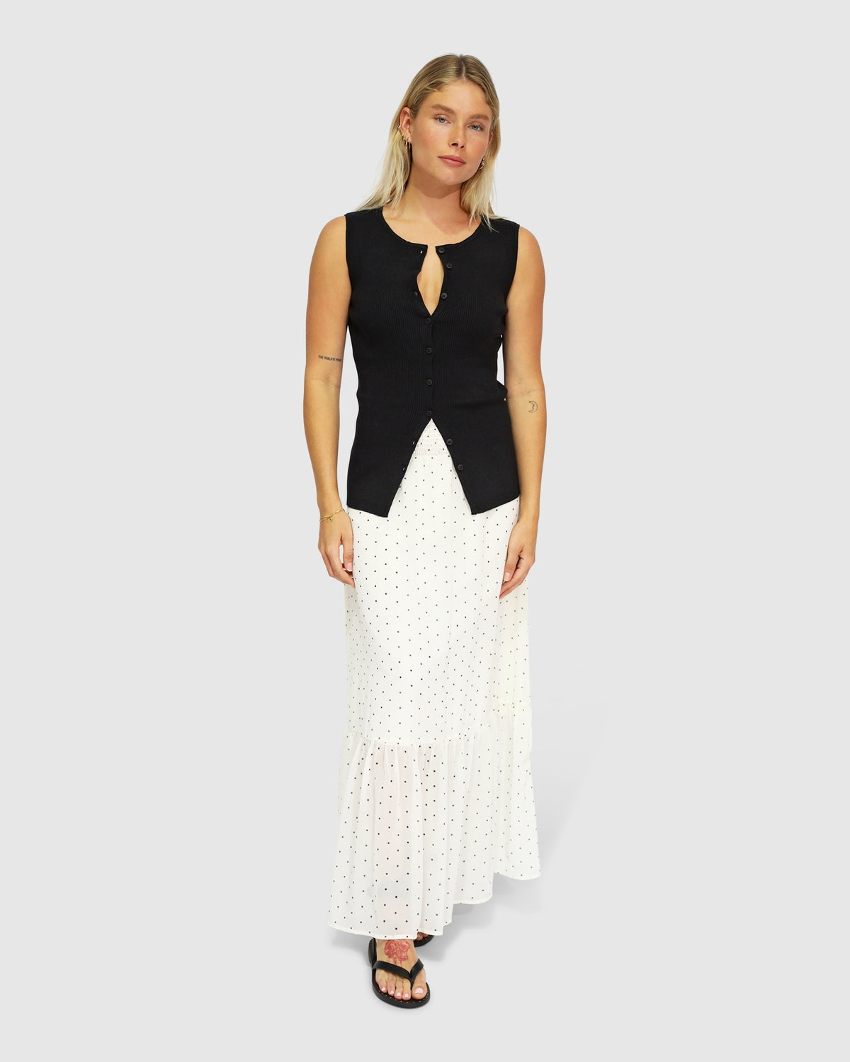Close To You Ribbed Button Up Sleeveless Vest - Black