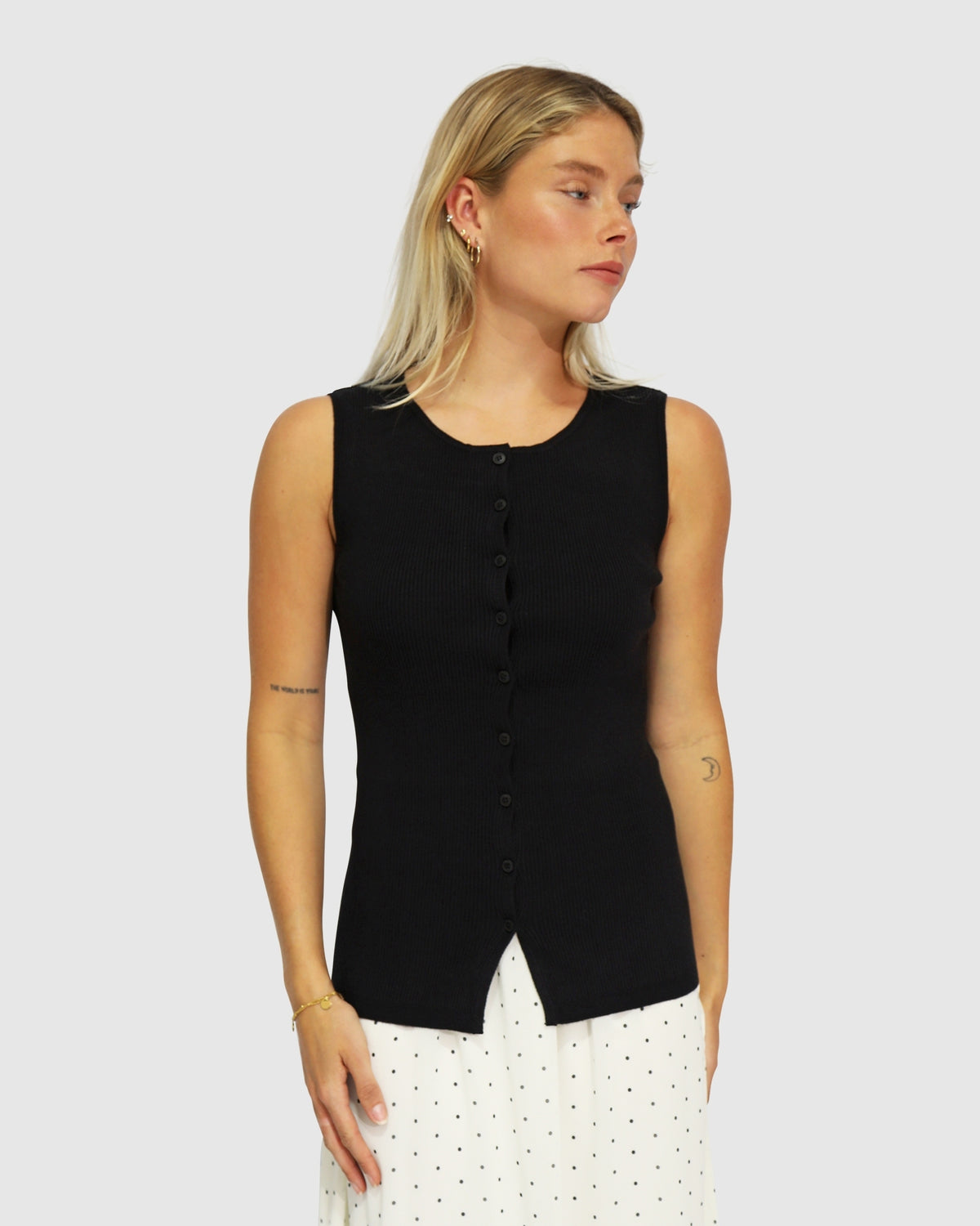 Close To You Ribbed Button Up Sleeveless Vest - Black