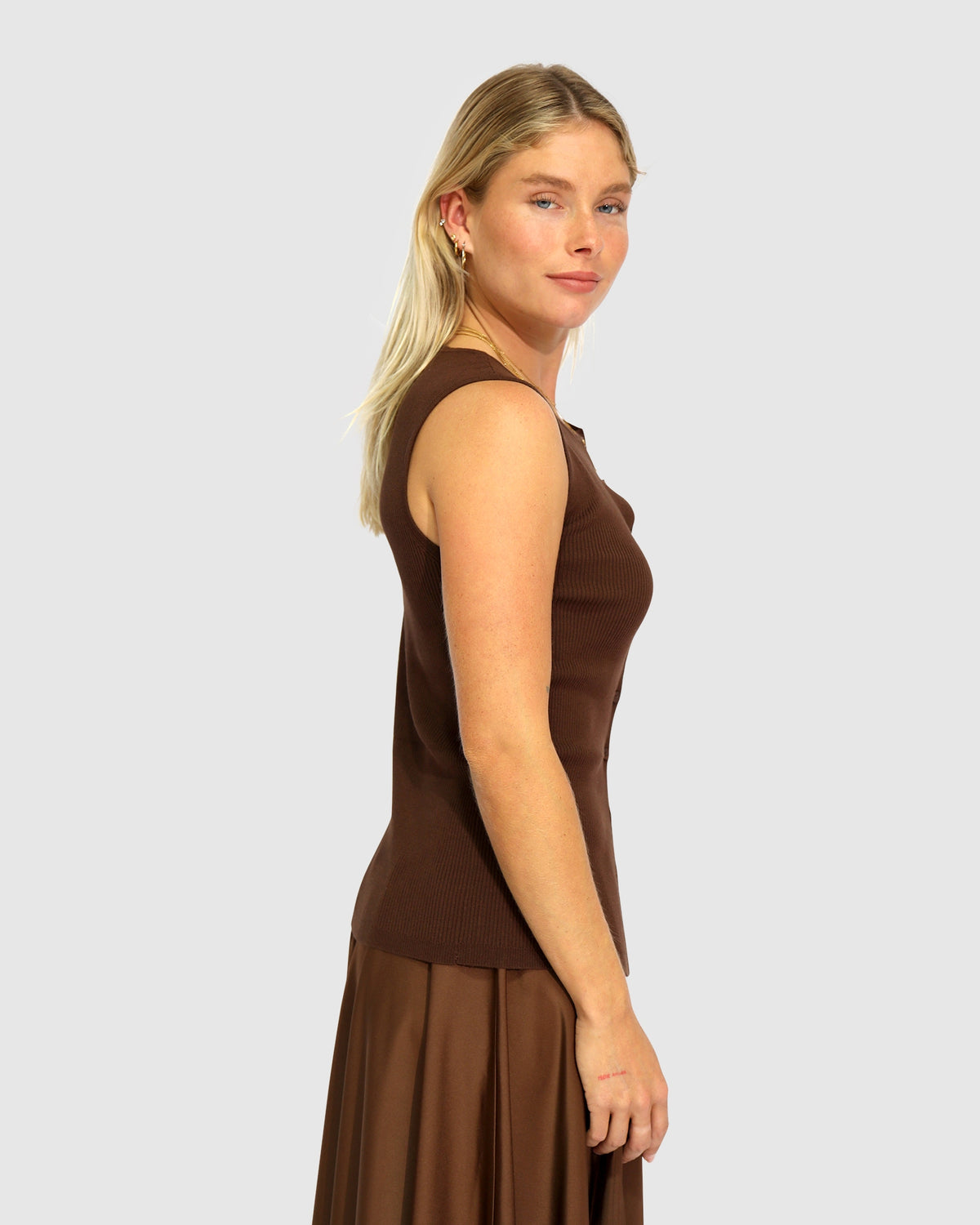 Close To You Ribbed Button Up Sleeveless Vest - Chocolate