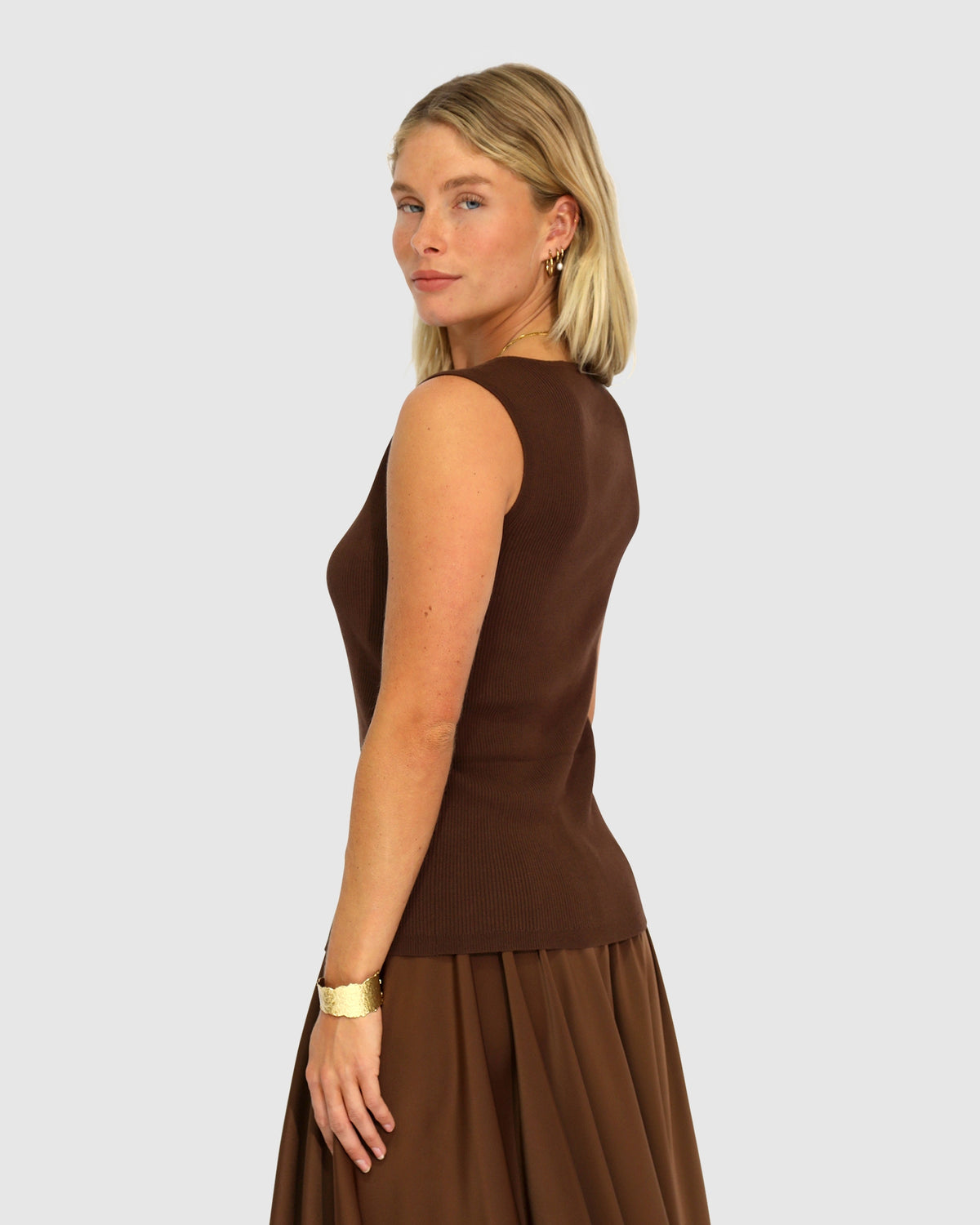 Close To You Ribbed Button Up Sleeveless Vest - Chocolate