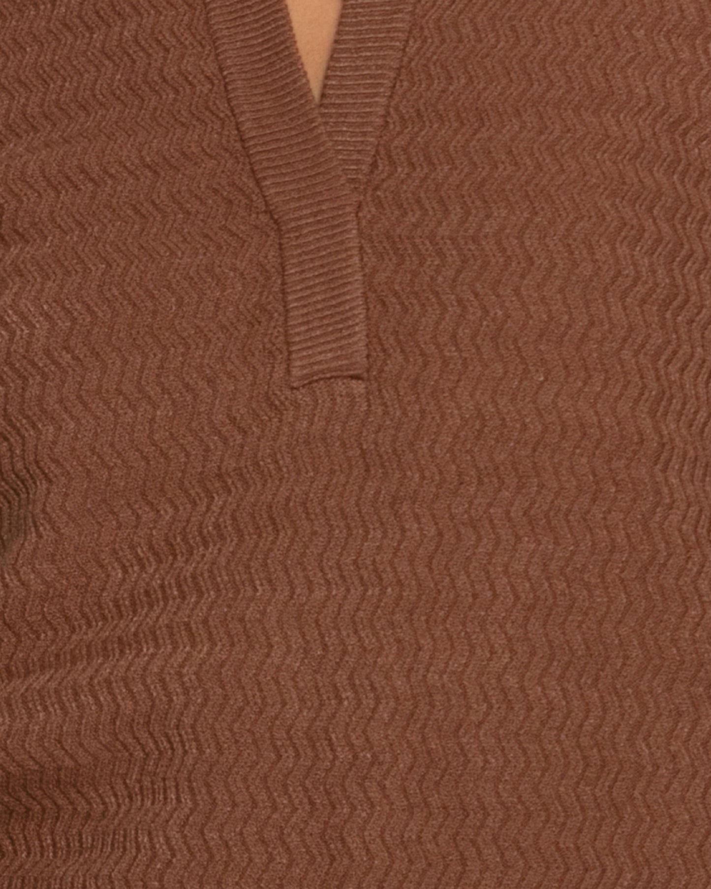 Textured knit top detailed view of fabric in chocolate
