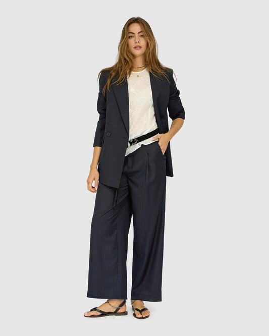 Ready For Your Love Pinstripes Wide Leg Pant - Navy Pinstripes