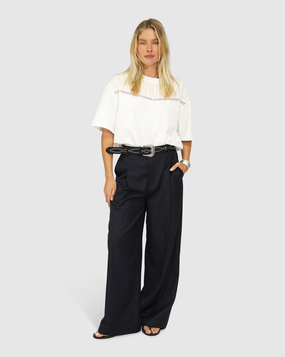 Ready For Your Love Pinstripes Wide Leg Pant - Navy Pinstripes