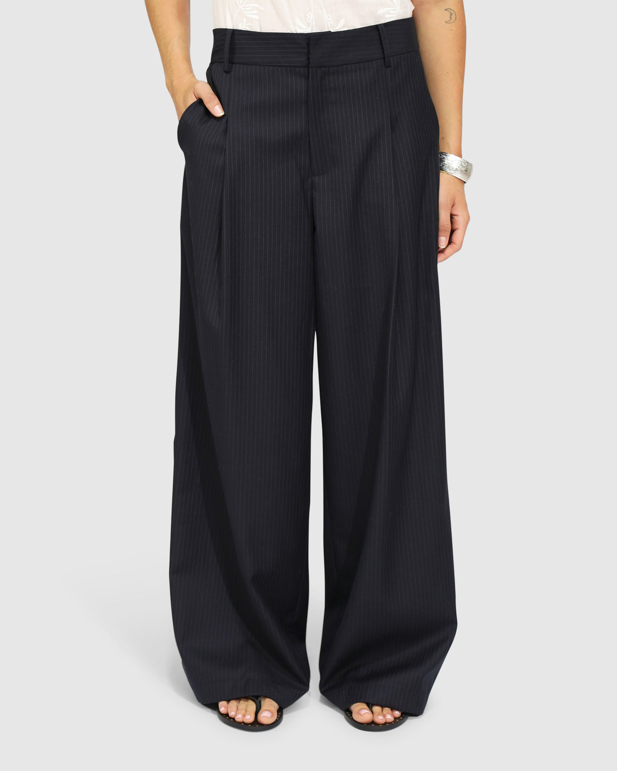Ready For Your Love Pinstripes Wide Leg Pant - Navy Pinstripes