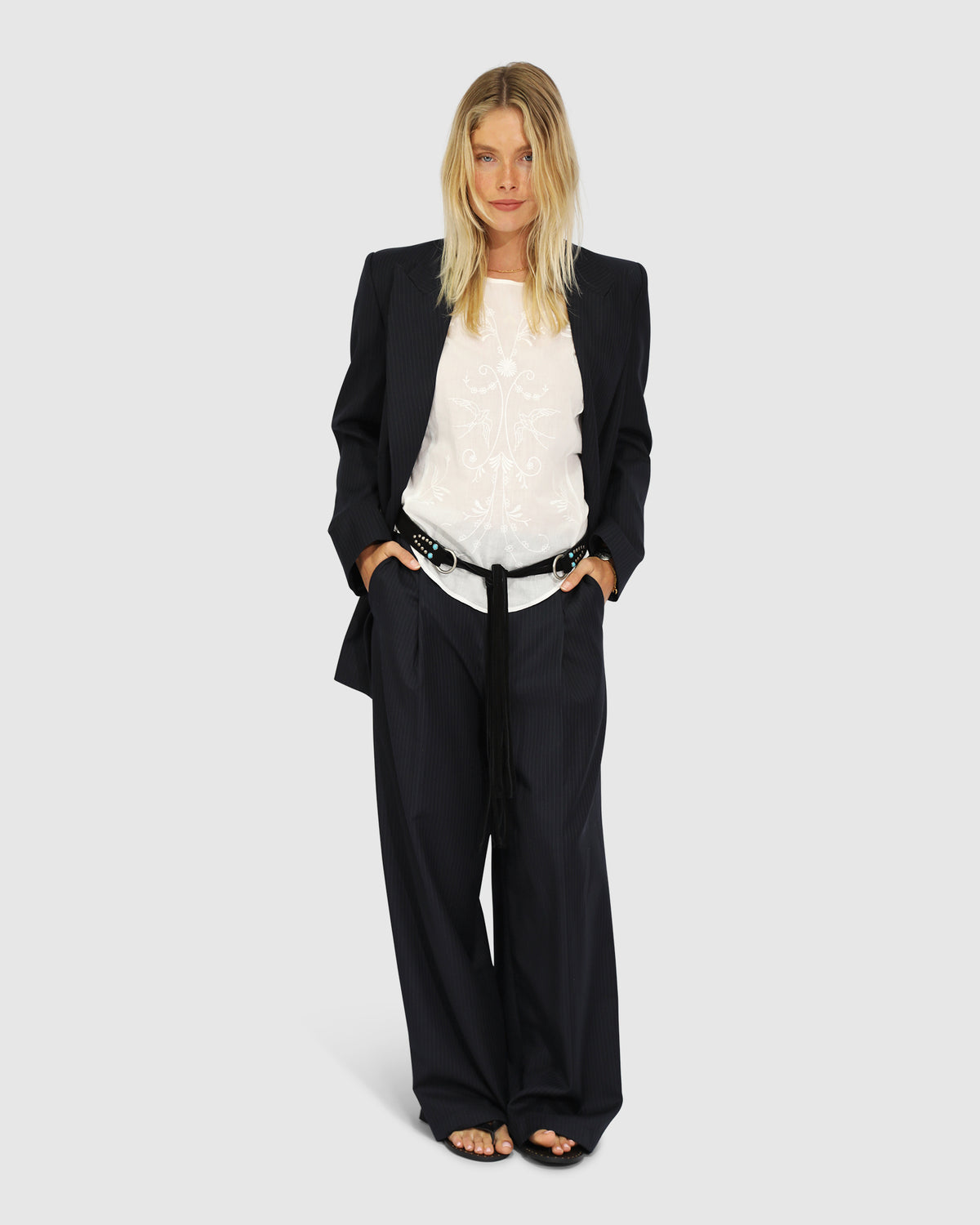 Ready For Your Love Pinstripes Wide Leg Pant - Navy Pinstripes