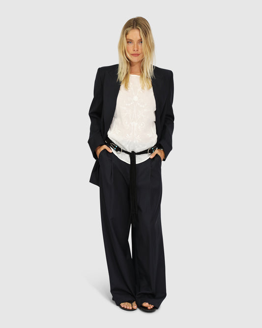 Ready For Your Love Pinstripes Wide Leg Pant - Navy Pinstripes