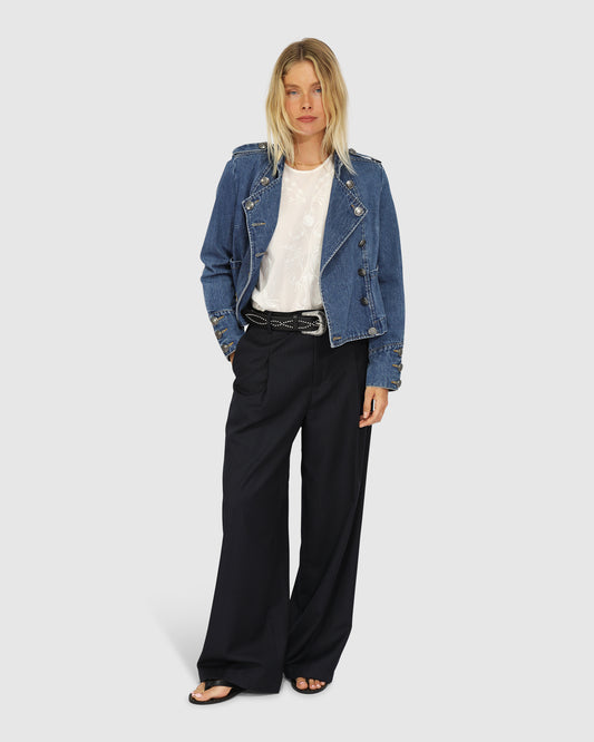 Ready For Your Love Pinstripes Wide Leg Pant - Navy Pinstripes