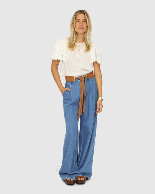 Ready For Your Love Denim Washed Wide Leg Pant - Light Wash