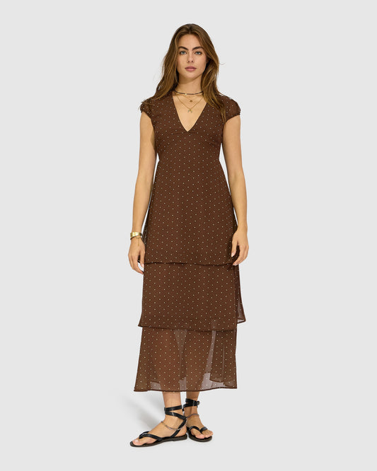 Falling For You Tiered Maxi Dress - Chocolate