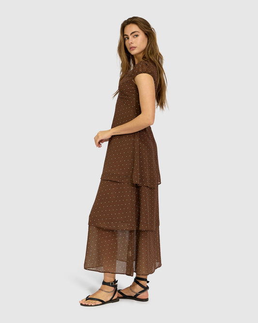 Falling For You Tiered Maxi Dress - Chocolate
