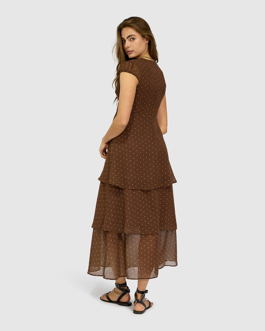 Falling For You Tiered Maxi Dress - Chocolate