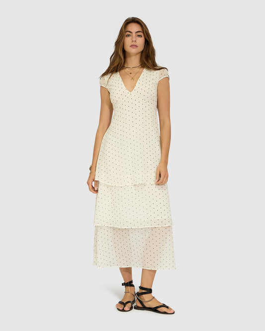 Falling For You Tiered Maxi Dress - Cream/Black