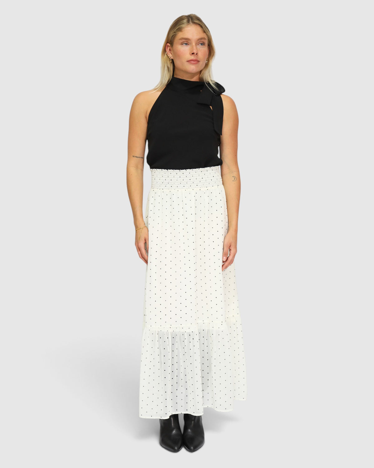 Let It Flow Tiered Maxi Skirt - Cream/Black