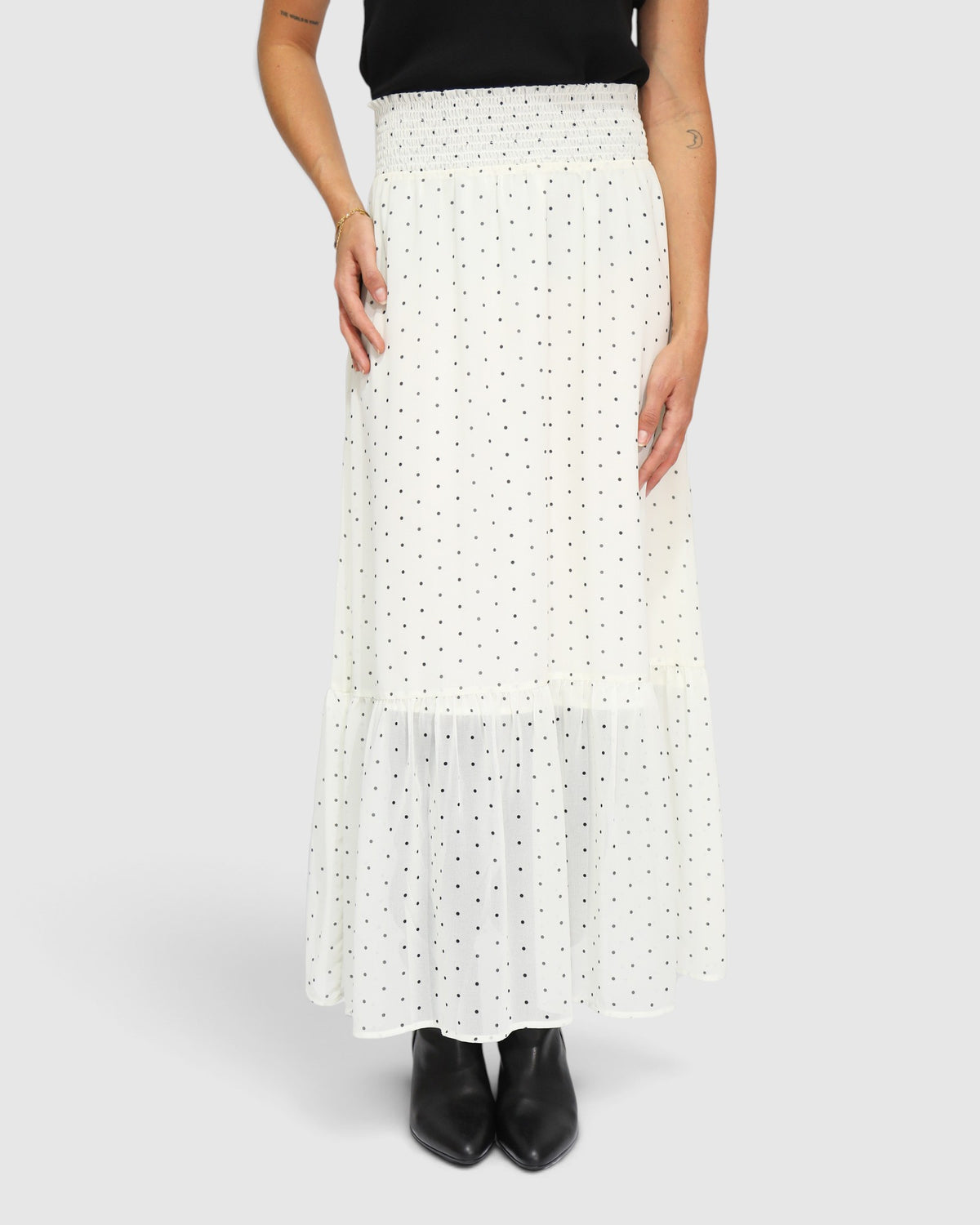 Let It Flow Tiered Maxi Skirt - Cream/Black