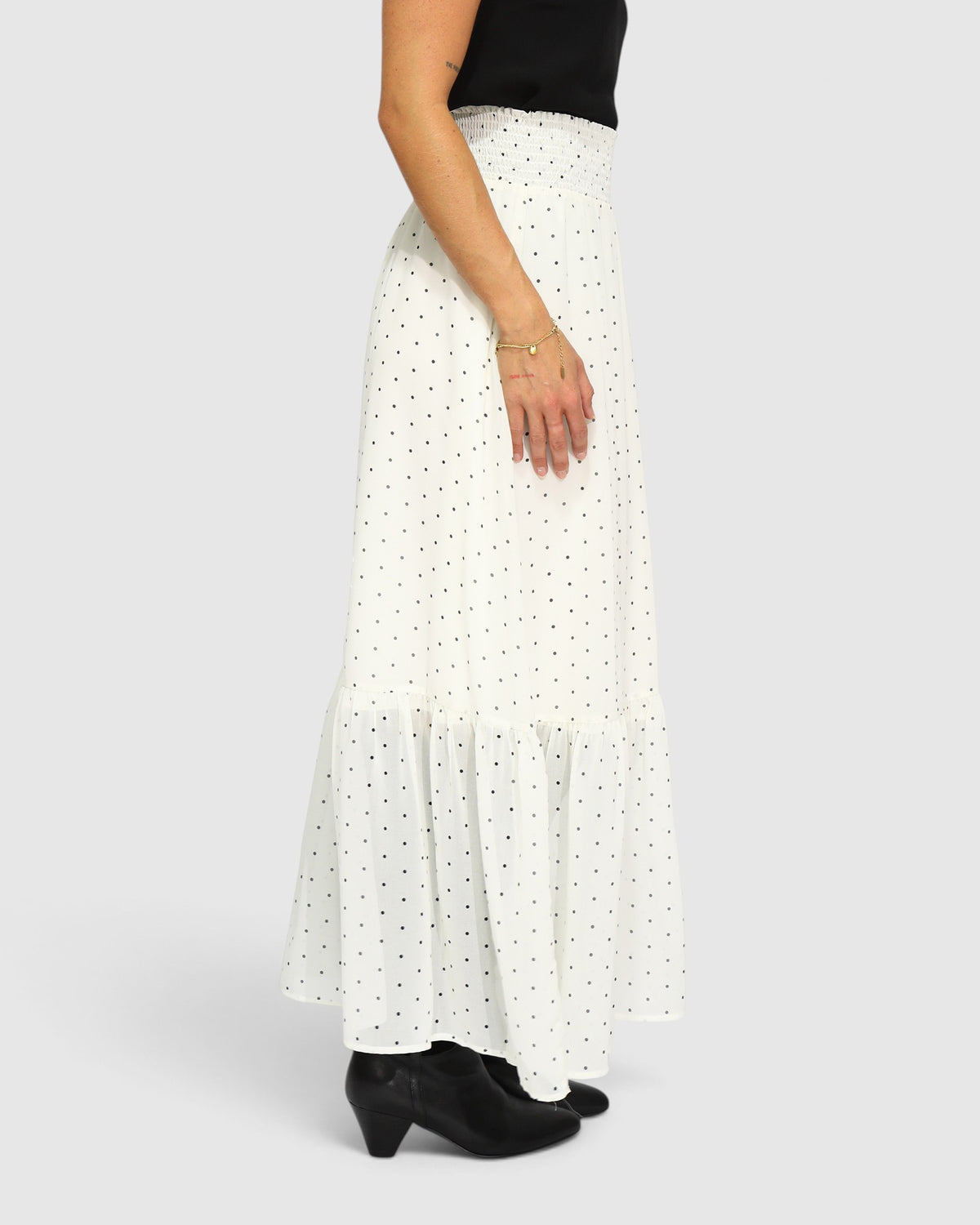 Let It Flow Tiered Maxi Skirt - Cream/Black