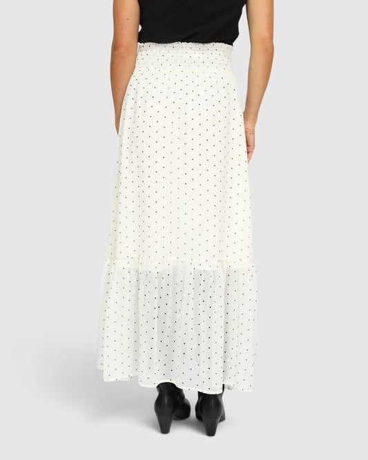 Let It Flow Tiered Maxi Skirt - Cream/Black