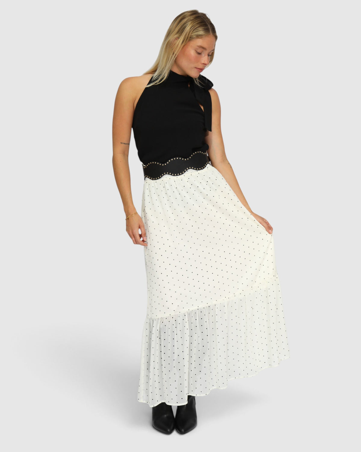 Let It Flow Tiered Maxi Skirt - Cream/Black