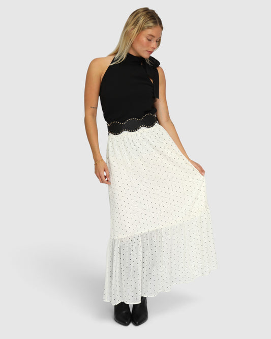 Let It Flow Tiered Maxi Skirt - Cream/Black