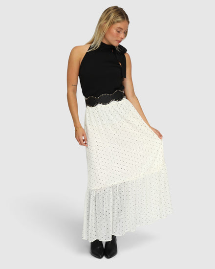 Let It Flow Tiered Maxi Skirt - Cream/Black