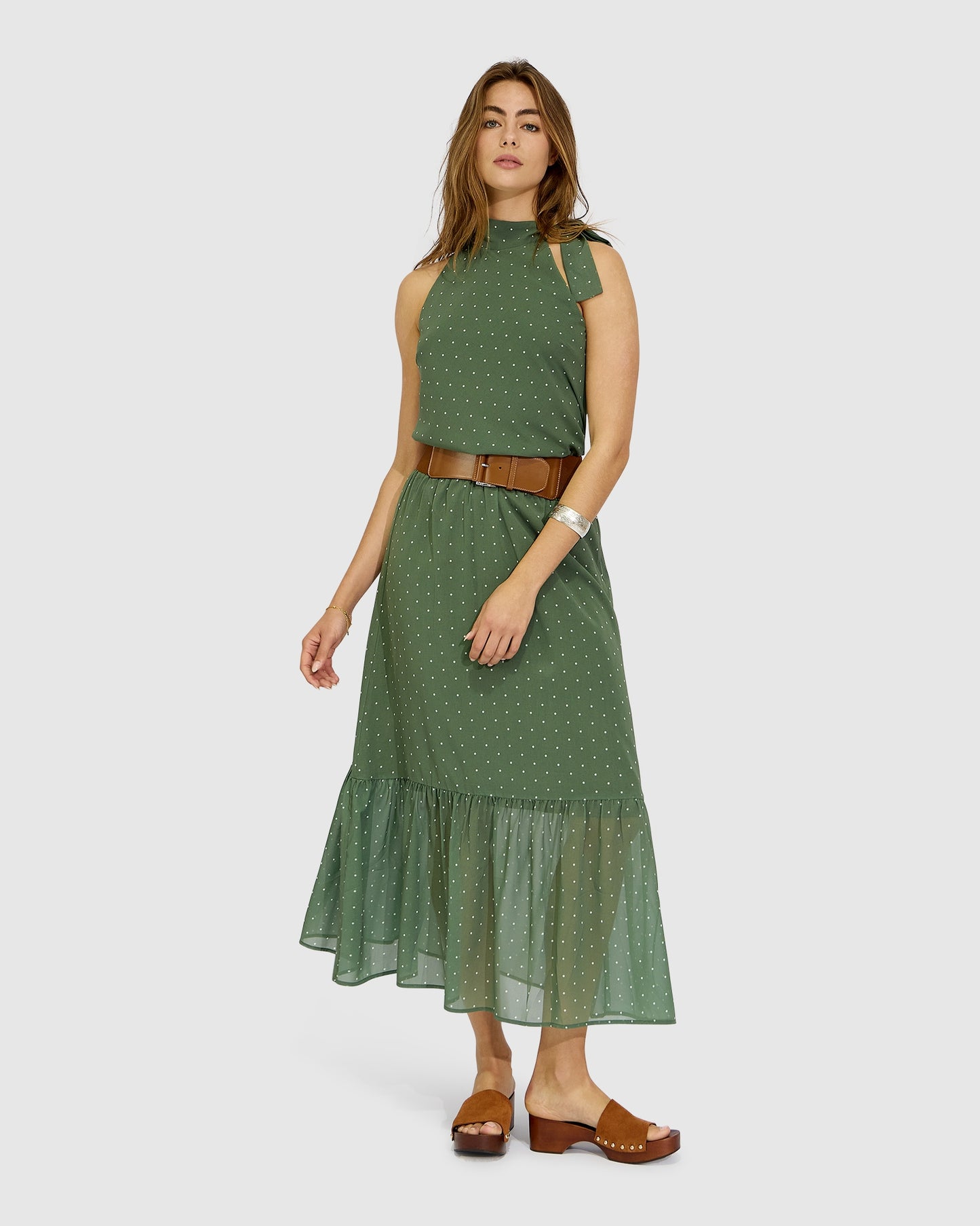 Let It Flow Tiered Maxi Skirt - Olive/Ivory