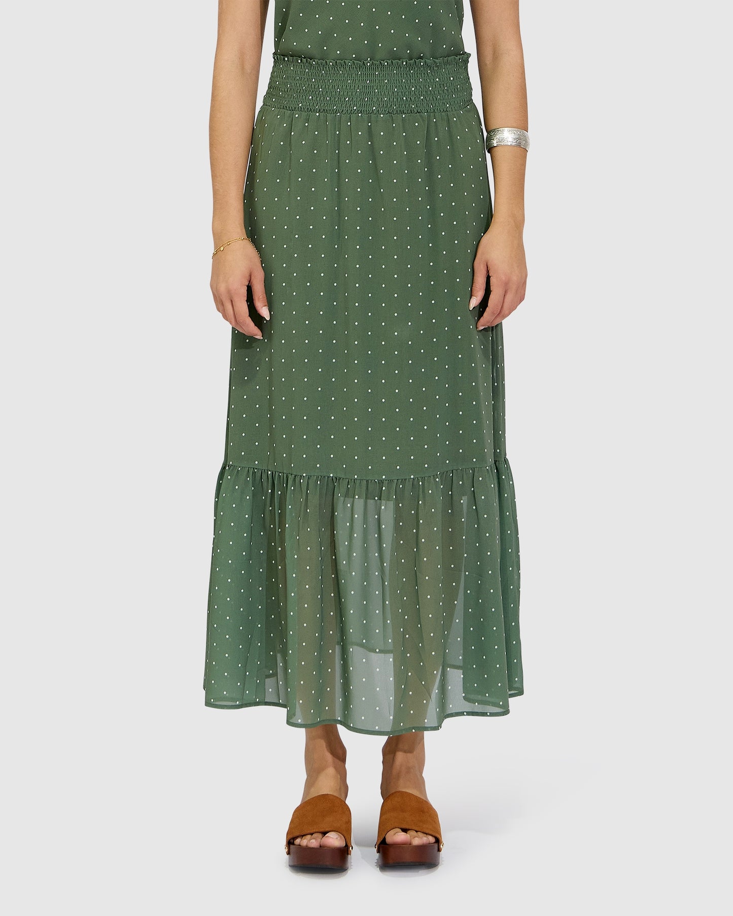 Let It Flow Tiered Maxi Skirt - Olive/Ivory