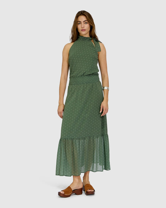 Let It Flow Tiered Maxi Skirt - Olive/Ivory