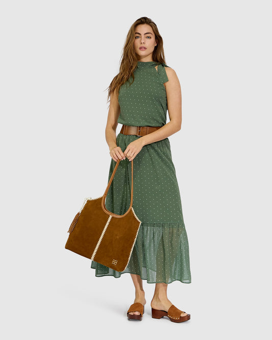 Let It Flow Tiered Maxi Skirt - Olive/Ivory
