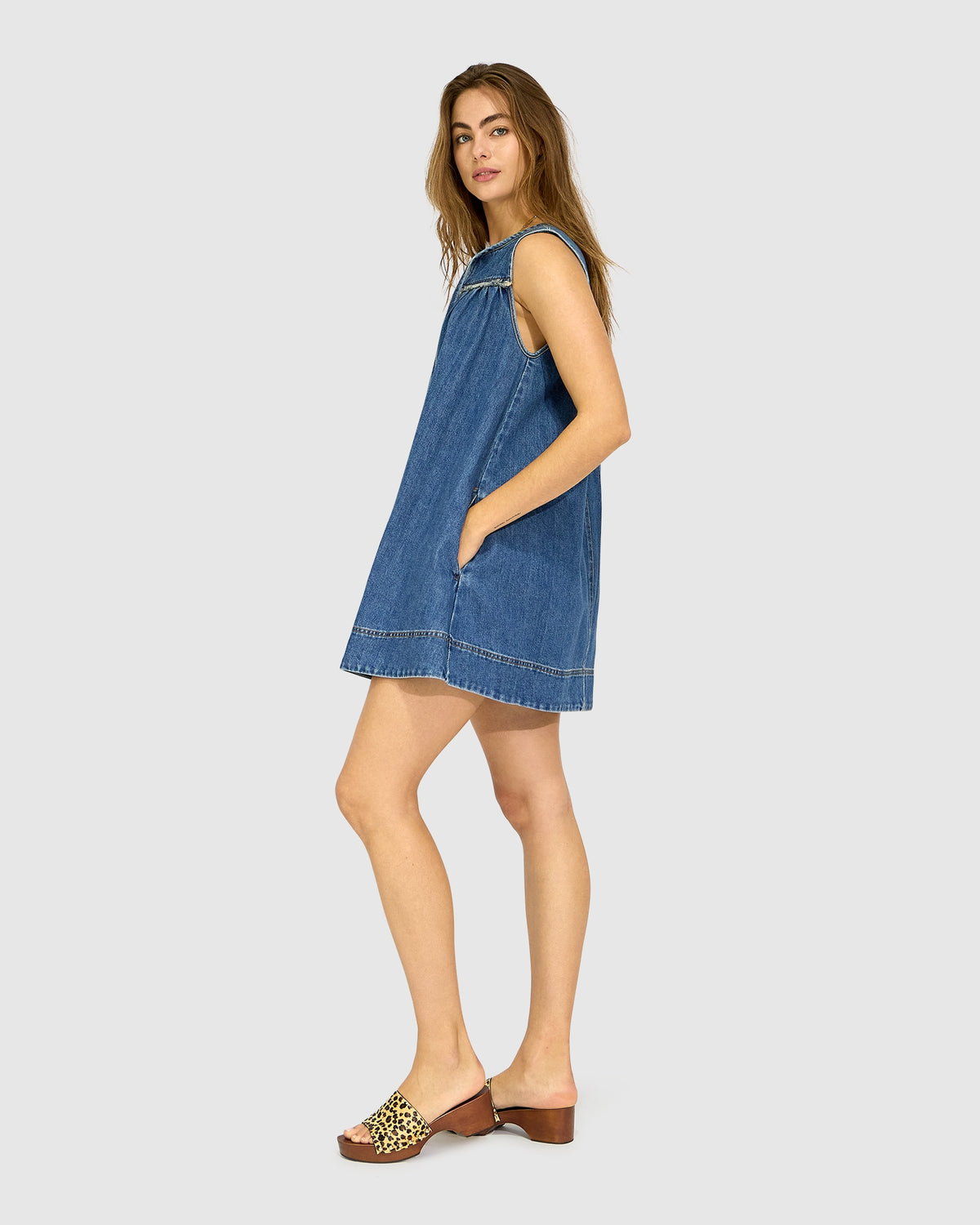 So What Denim Mini Dress - Mid Blue Wash