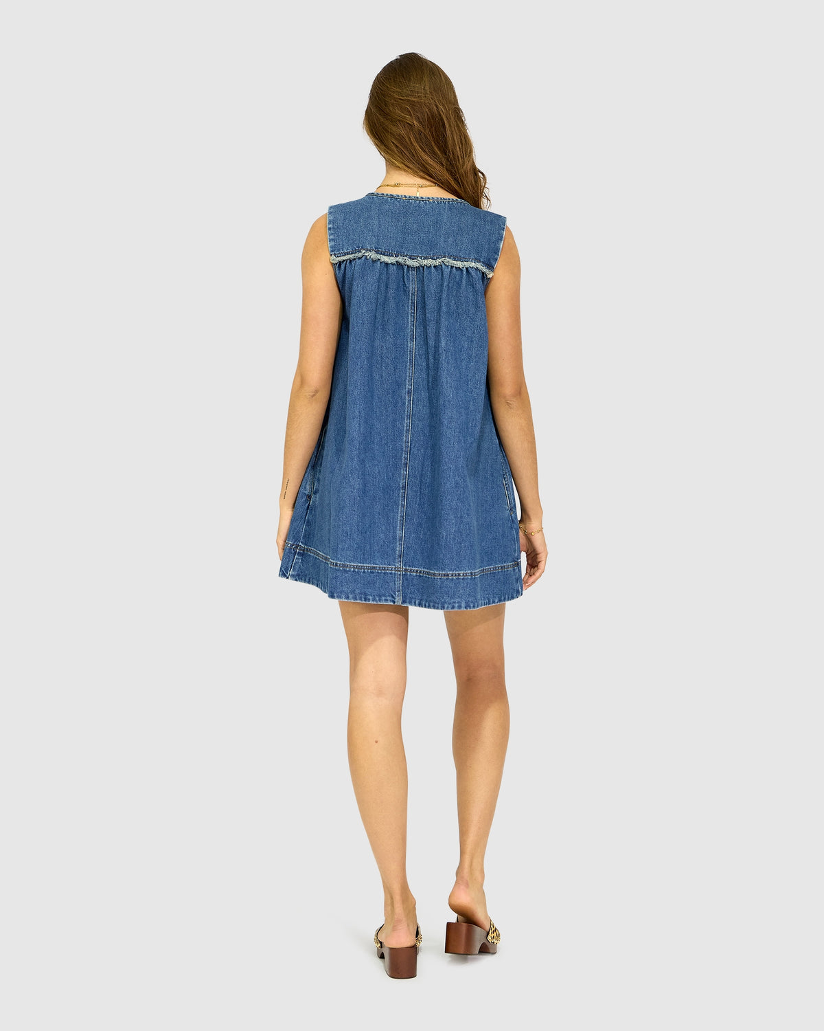 So What Denim Mini Dress - Mid Blue Wash