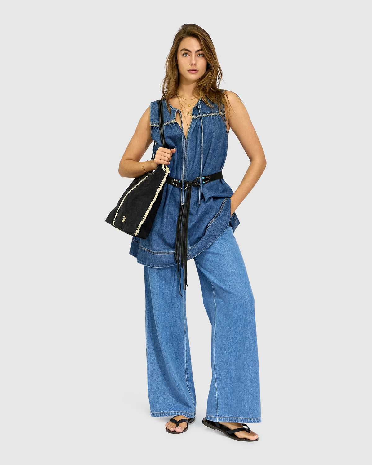 So What Denim Mini Dress - Mid Blue Wash