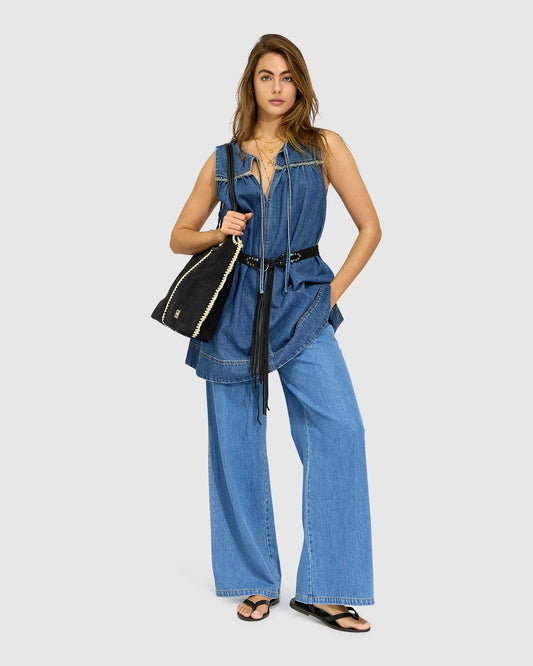 So What Denim Mini Dress - Mid Blue Wash