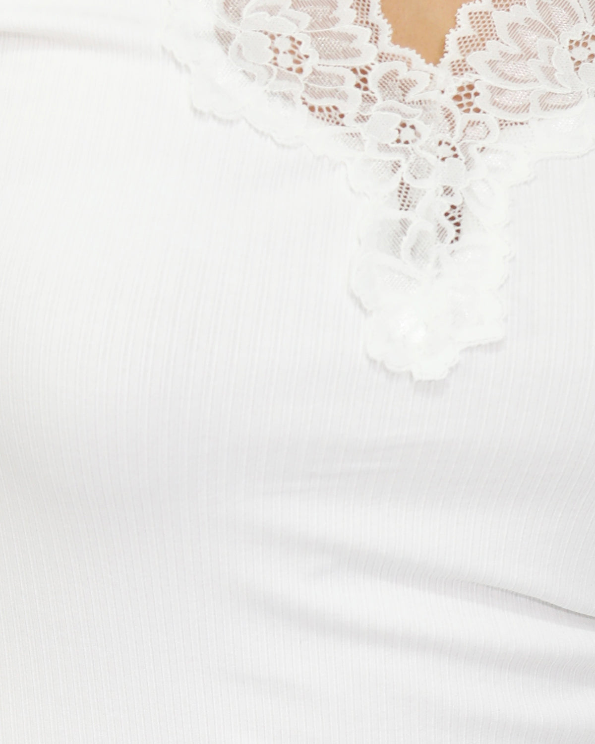 Soft Touch Ribbed Lace Tee - White