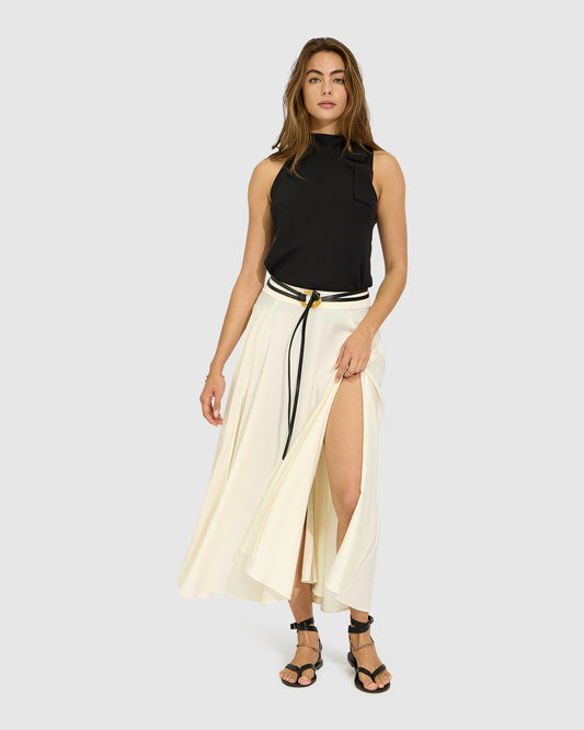 Bare It All Bias Tie Neck Top - Black