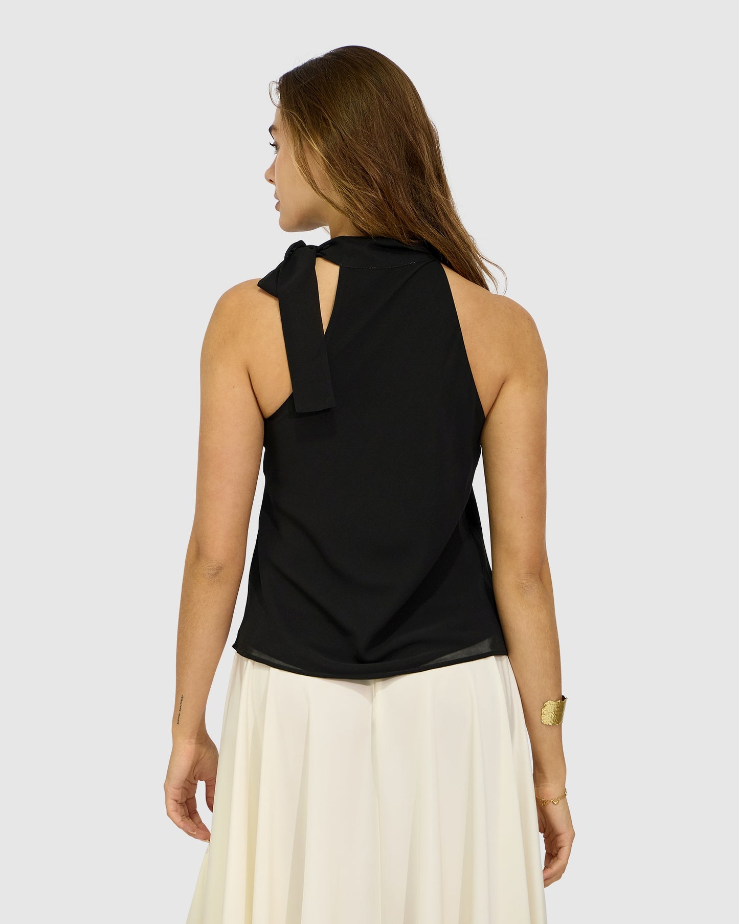 Bare It All Bias Tie Neck Top - Black