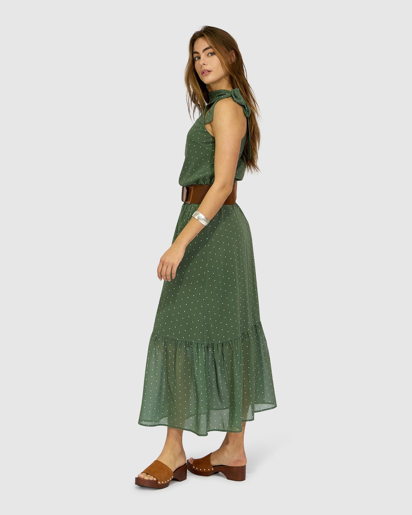 Bare It All Bias Tie Neck Top - Olive/Ivory