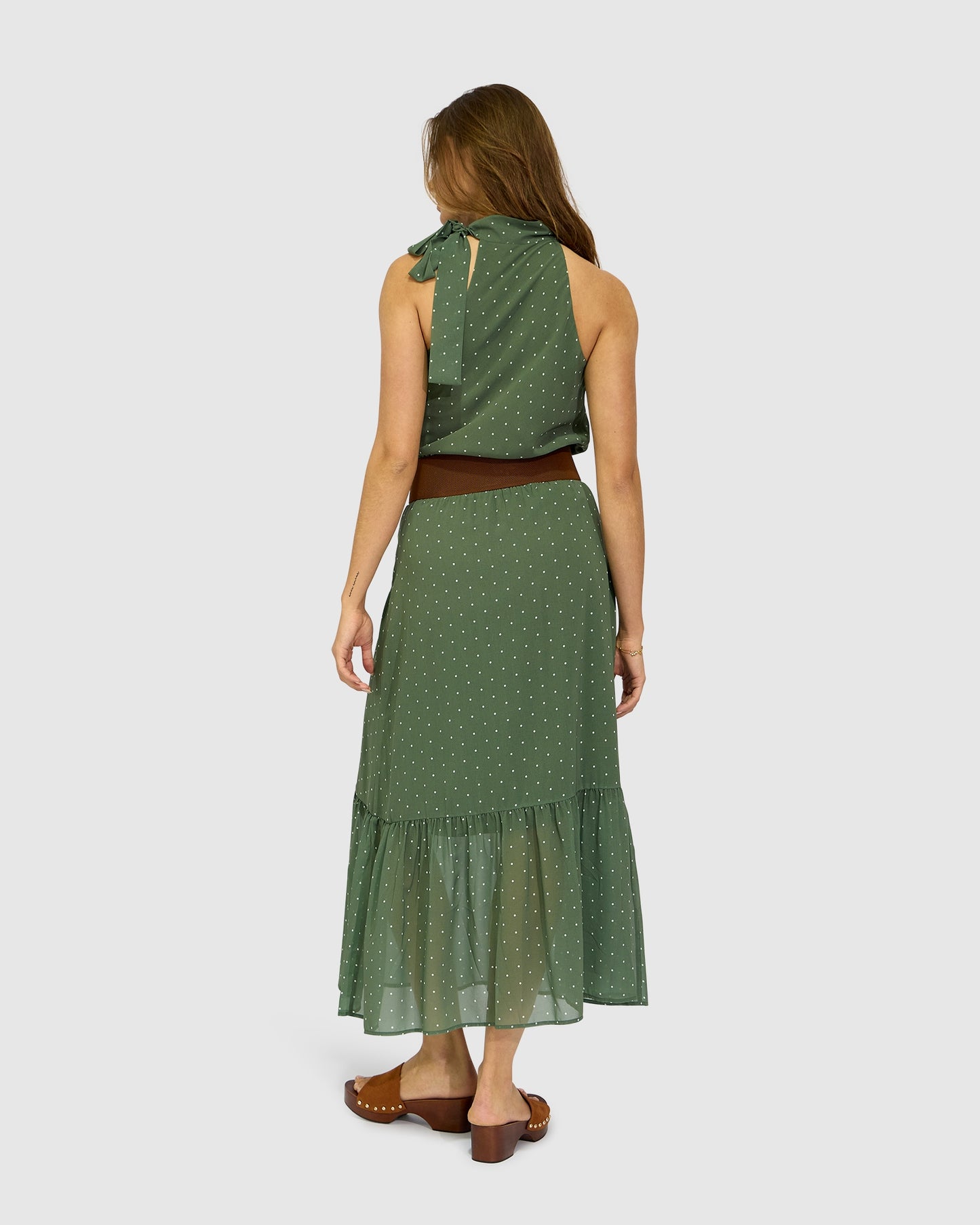 Bare It All Bias Tie Neck Top - Olive/Ivory