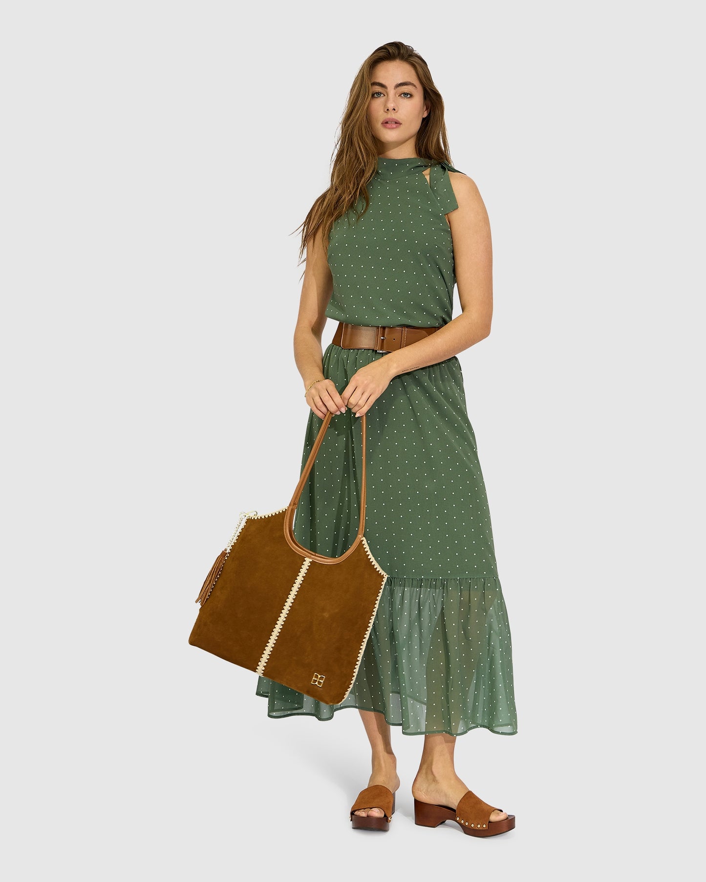 Bare It All Bias Tie Neck Top - Olive/Ivory