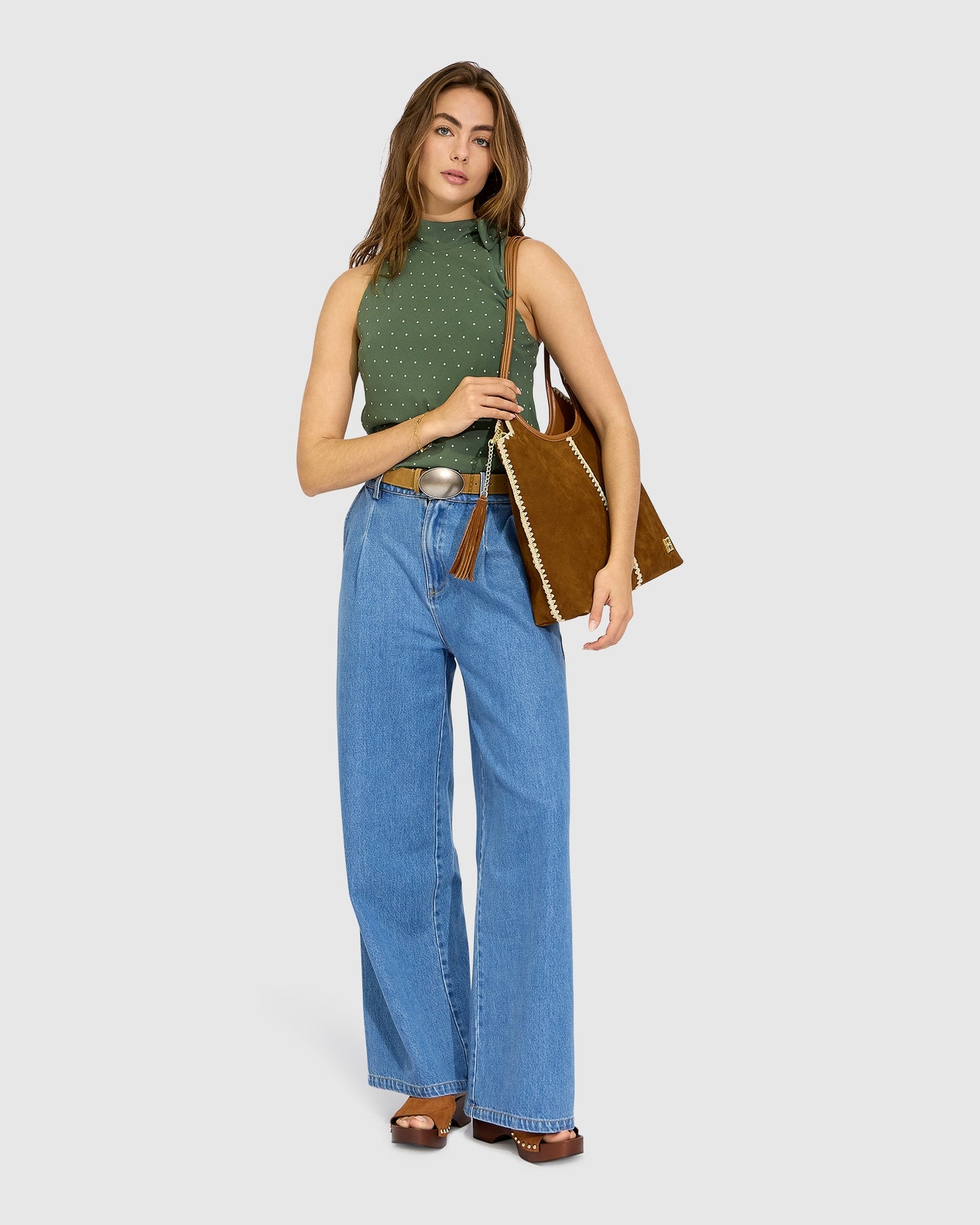Bare It All Bias Tie Neck Top - Olive/Ivory