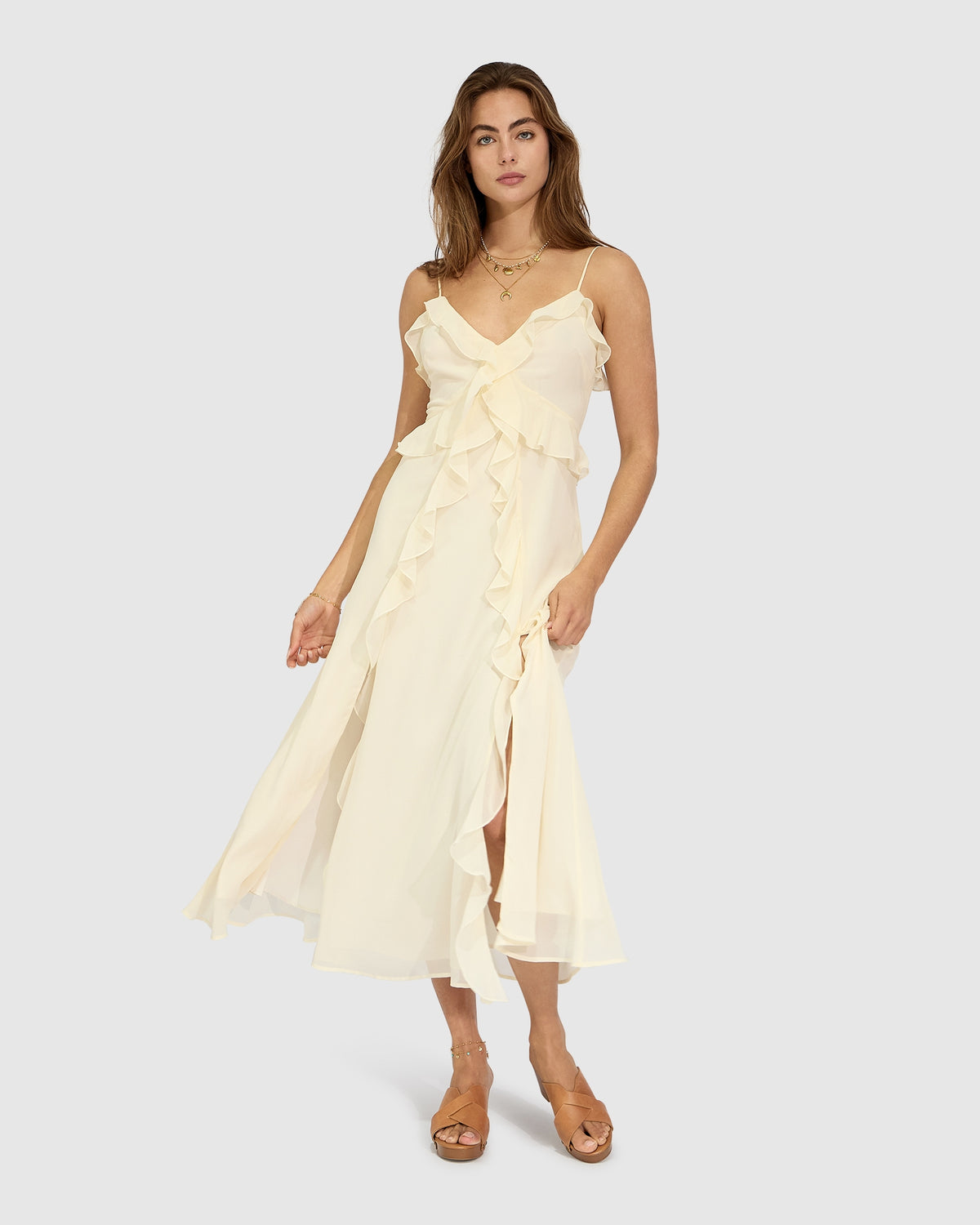 Take Me Away Maxi Ruffle Sundress - Vanilla