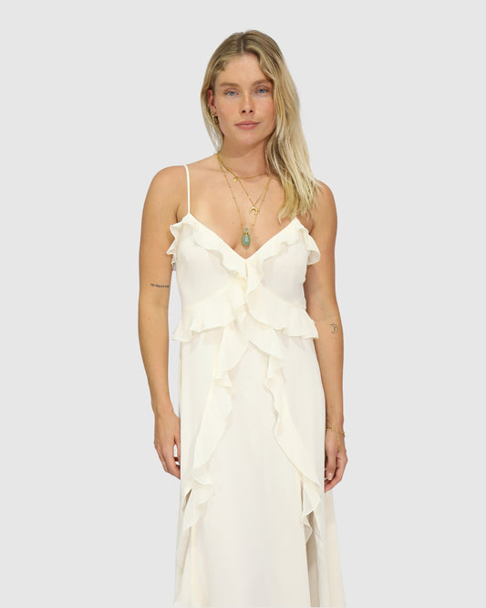 Take Me Away Maxi Ruffle Sundress - Vanilla