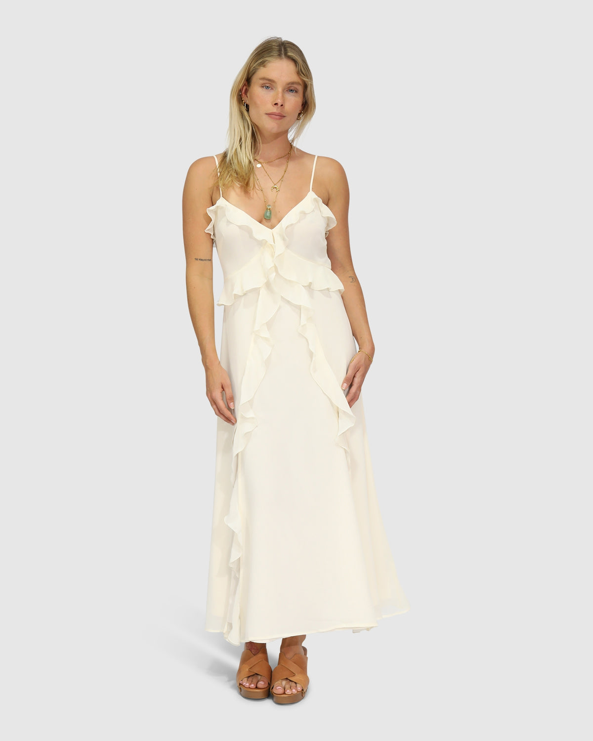 Take Me Away Maxi Ruffle Sundress - Vanilla