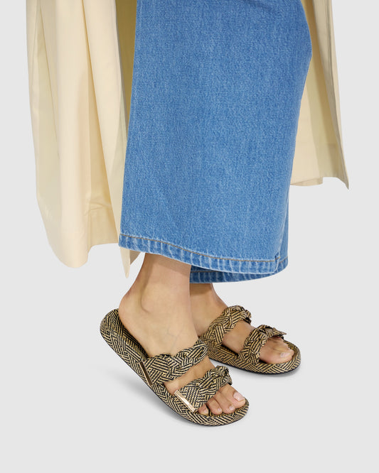 Stay Raffia Slide - Natural/Black