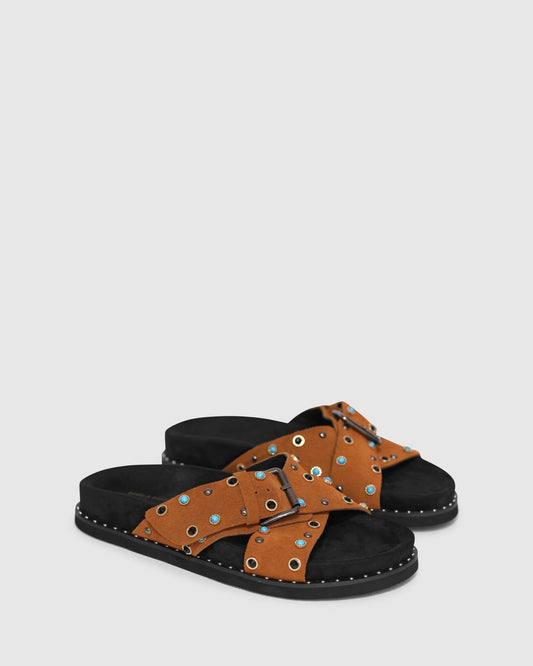 Hear Me Beaded Sandal - Tan/Black